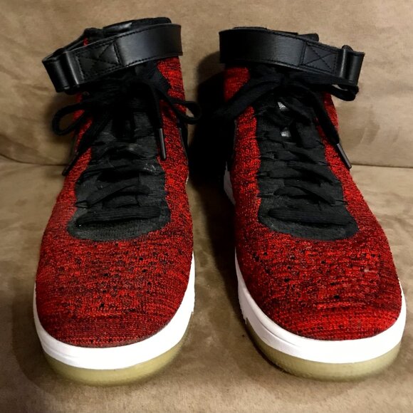 Nike Flyknit Air Force 1 Mid University Red Running Shoes Sneakers - Picture 1 of 10
